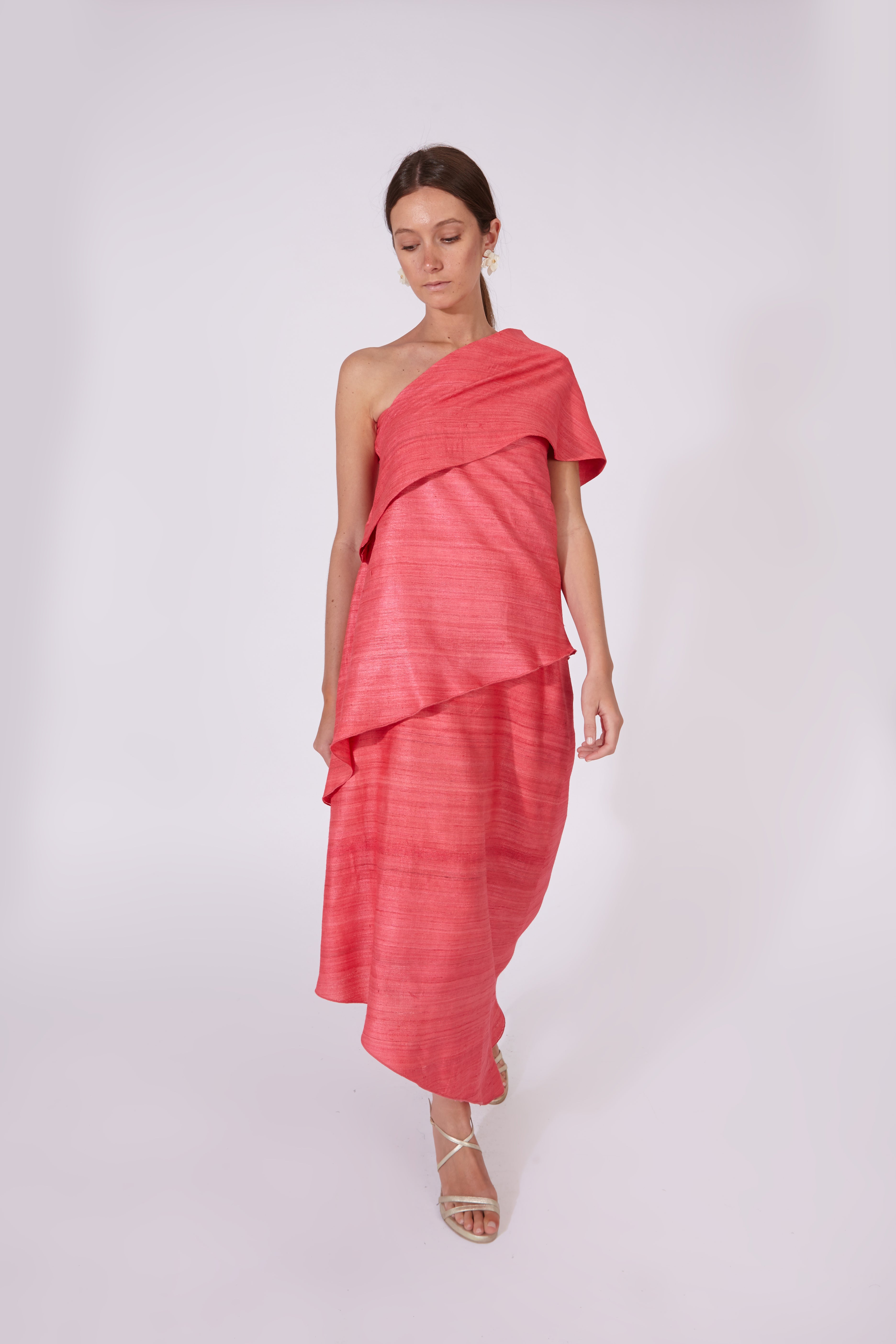 Vestido Chanderi Rosa 100% Seda