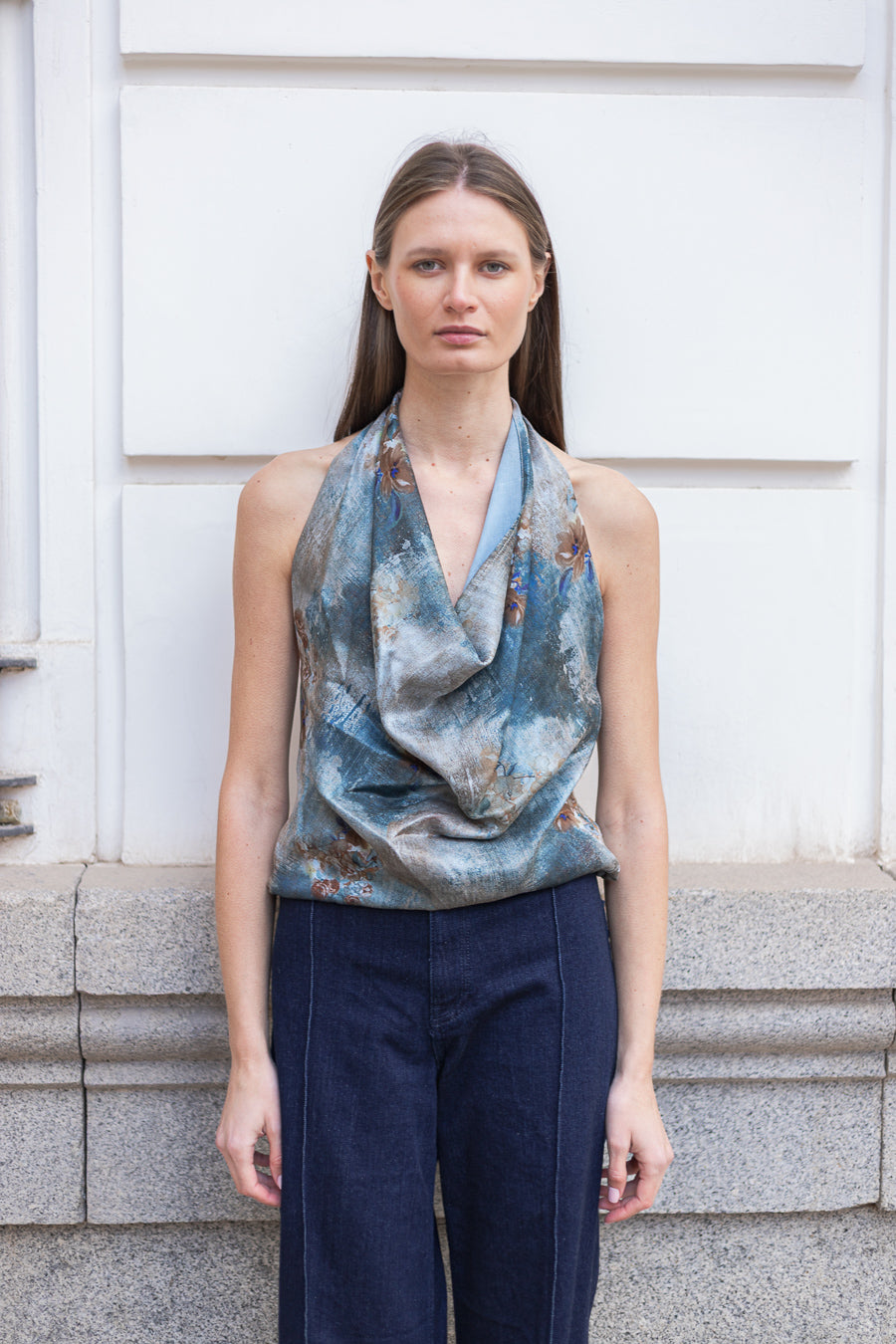 Top Mera Flores Azul