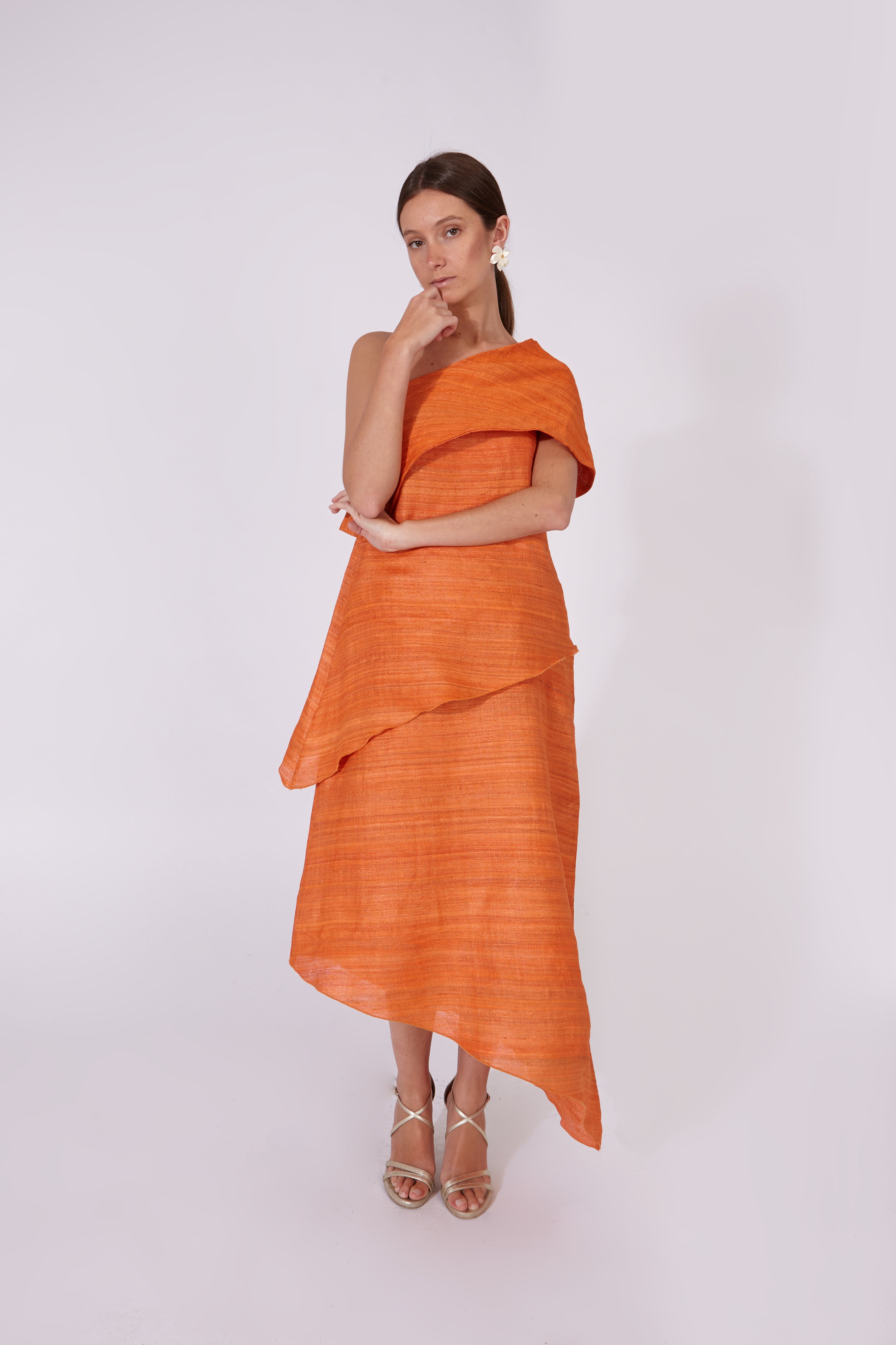 Vestido Chanderi Naranja 100% Seda
