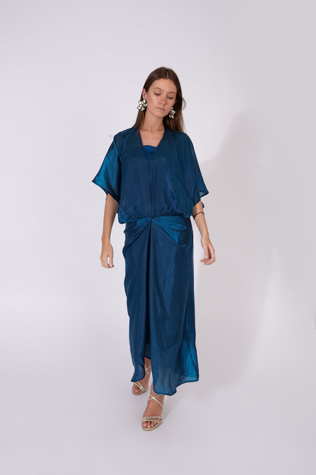 Vestido Varkala Azul Petróleo Seda