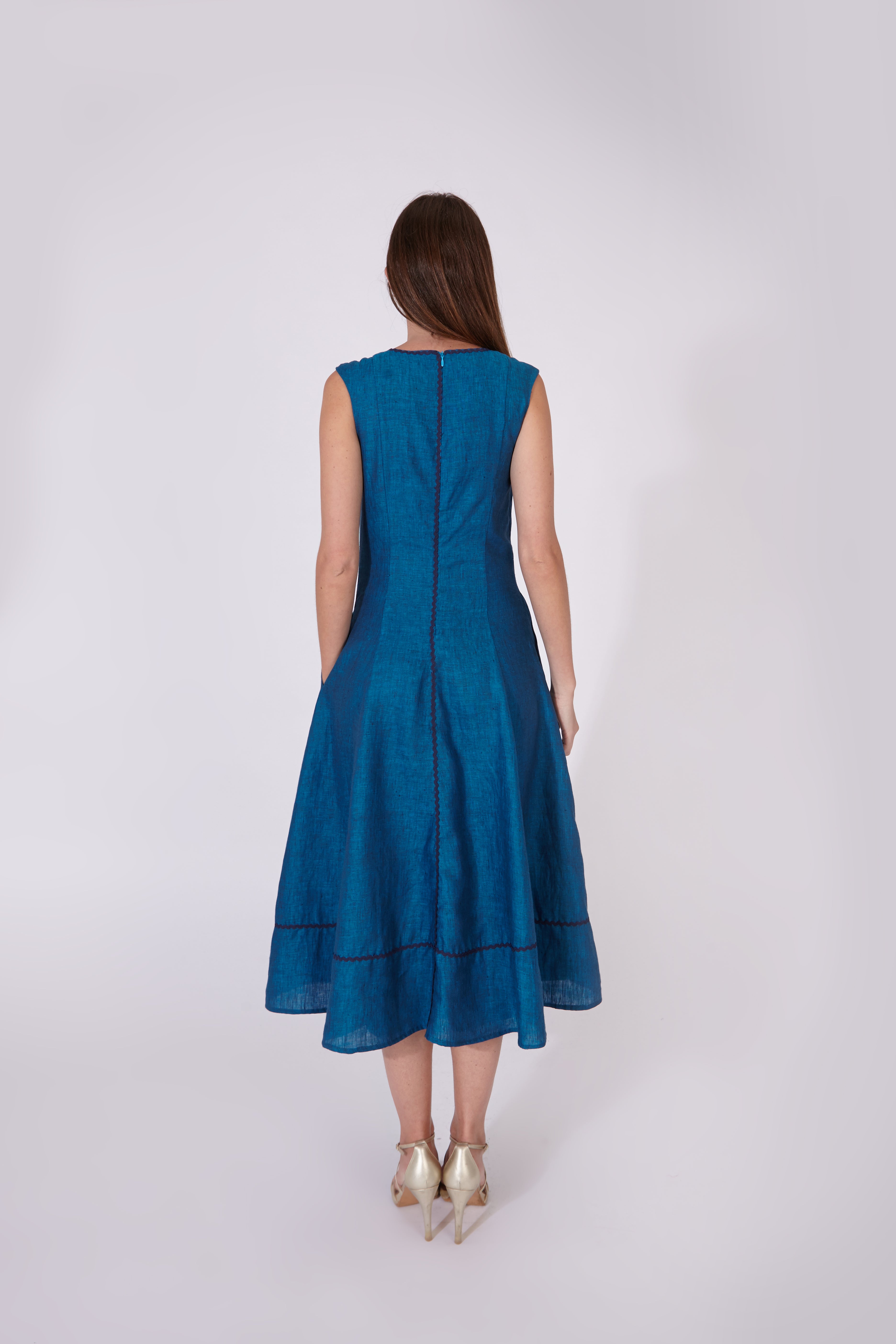 Vestido Kasauli Azul Petróleo 100% Lino