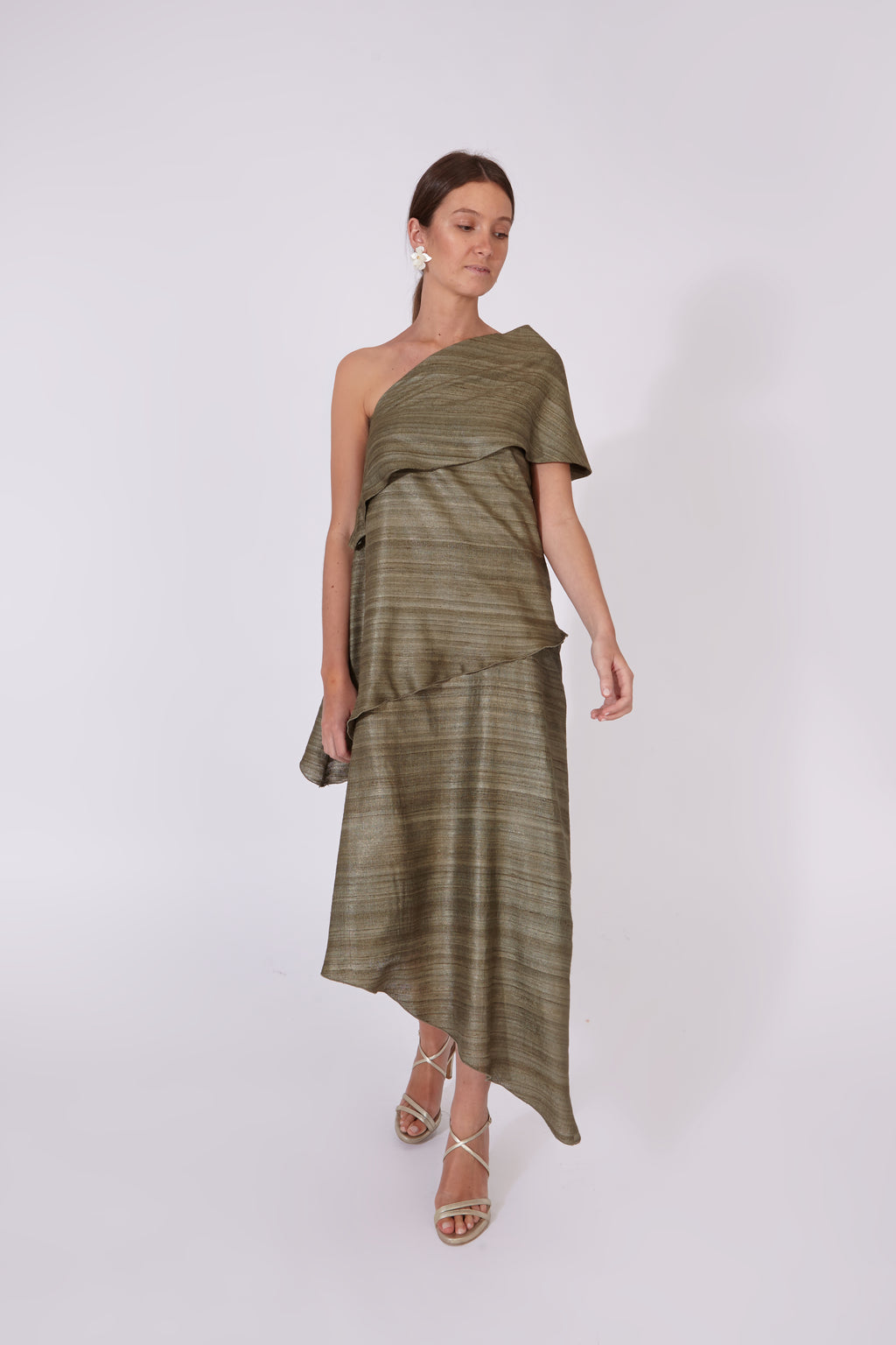 Vestido Chanderi Verde Topo 100% Seda