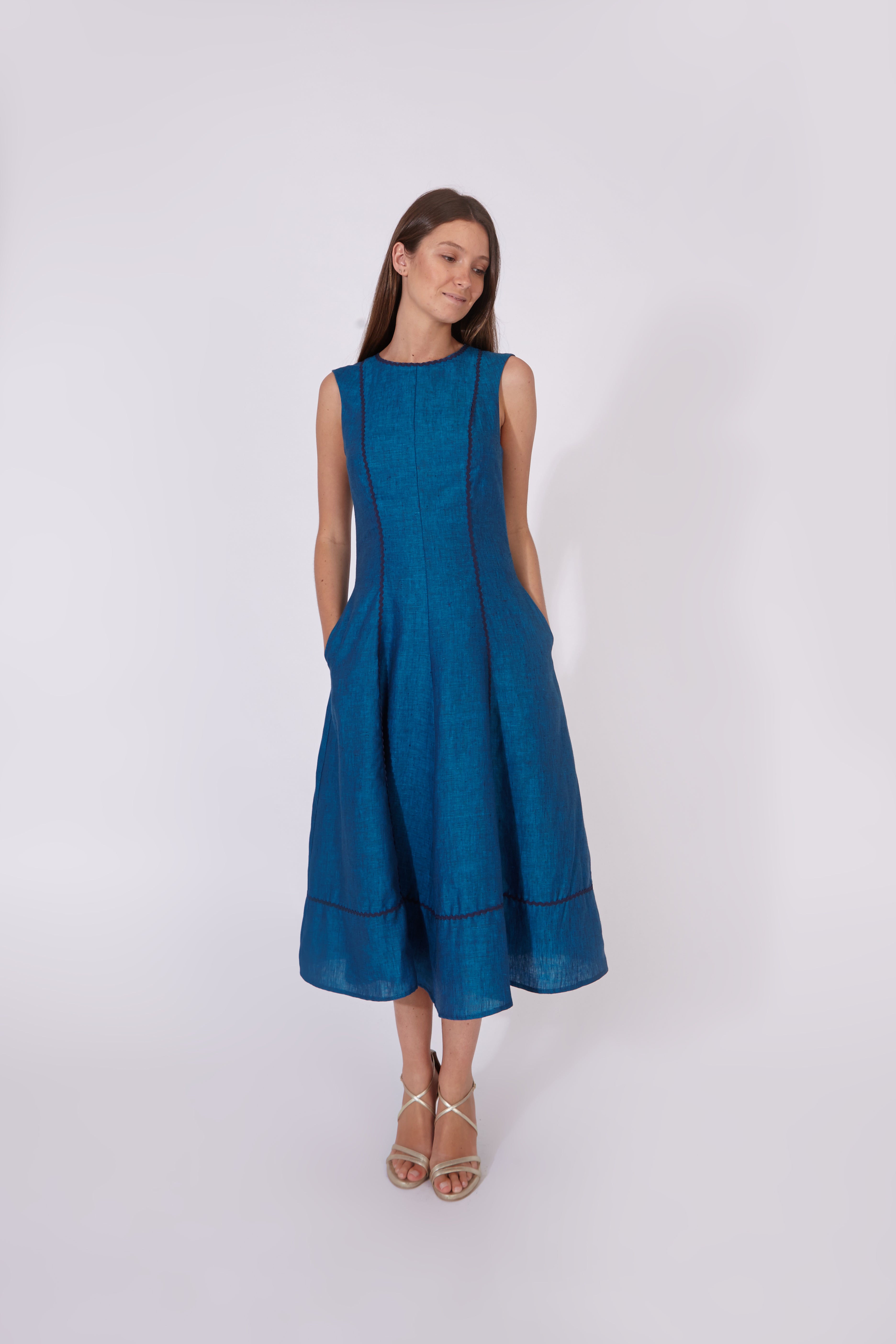 Vestido Kasauli Azul Petróleo 100% Lino