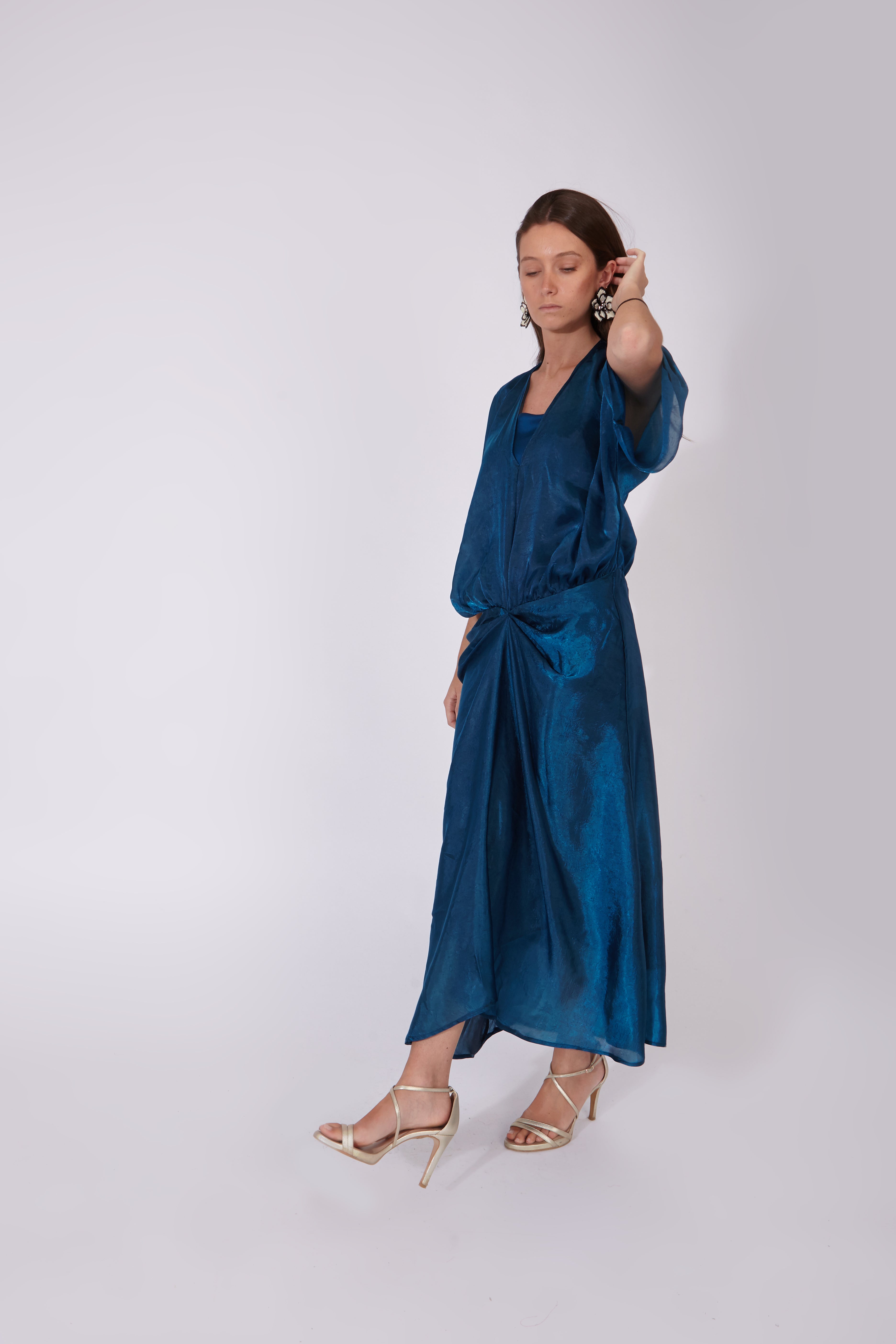 Vestido Varkala Azul Petróleo Seda
