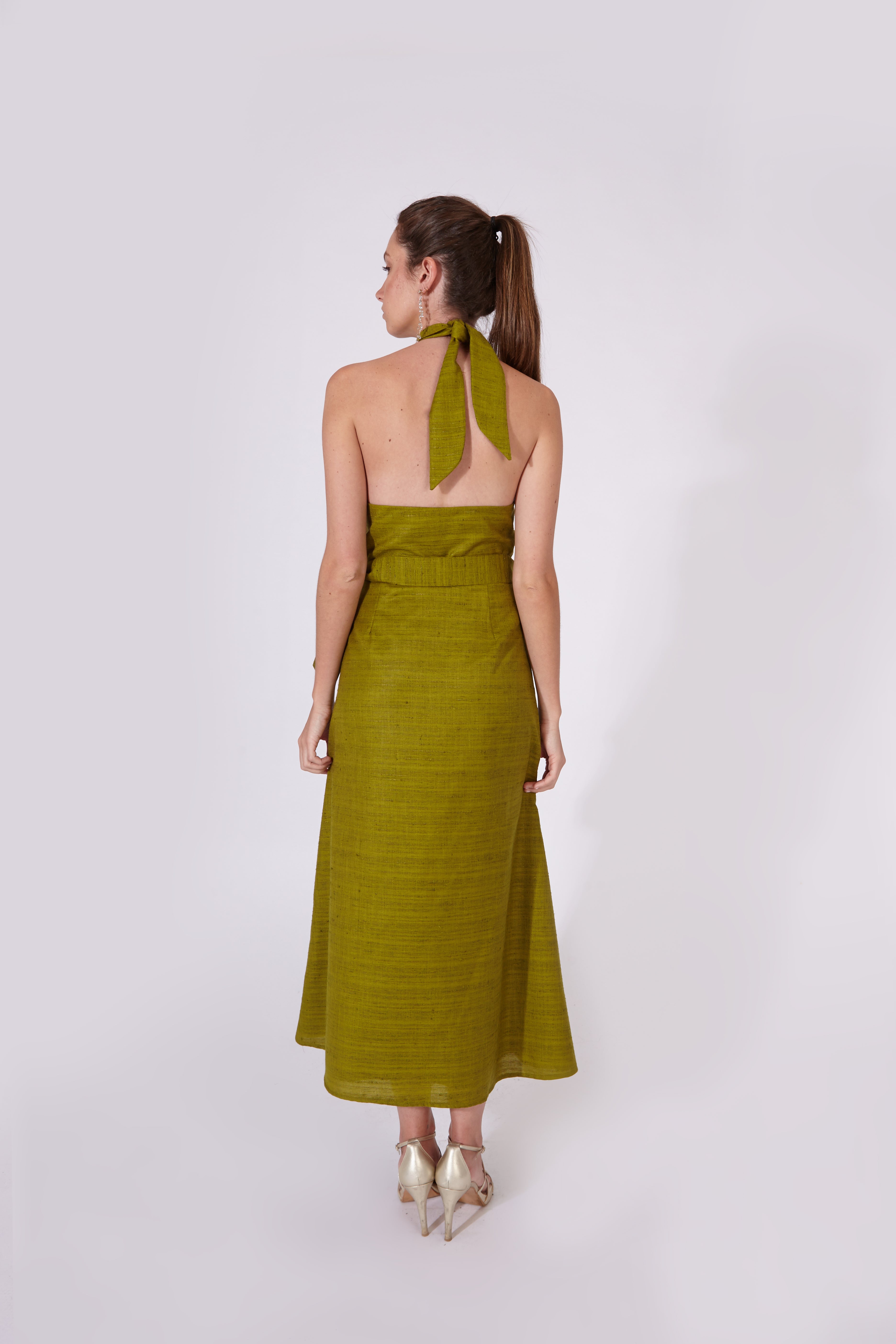 Vestido Khadi Verde Oliva 100% Algodón