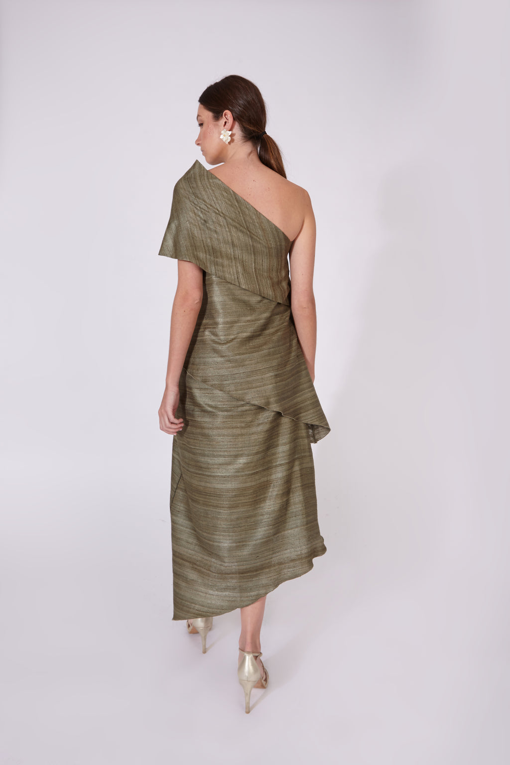 Vestido Chanderi Verde Topo 100% Seda