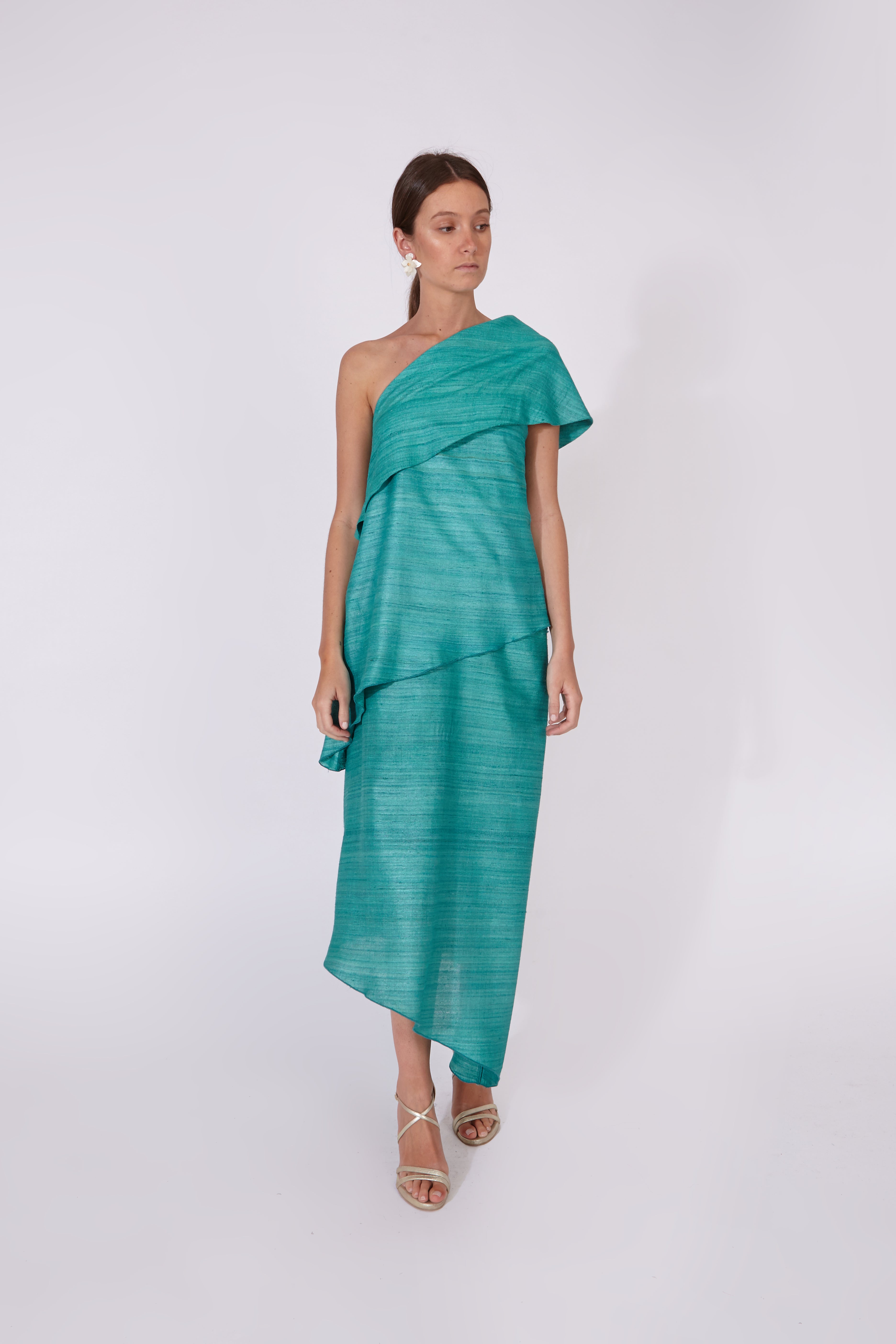 Vestido Chanderi Azul 100% Seda