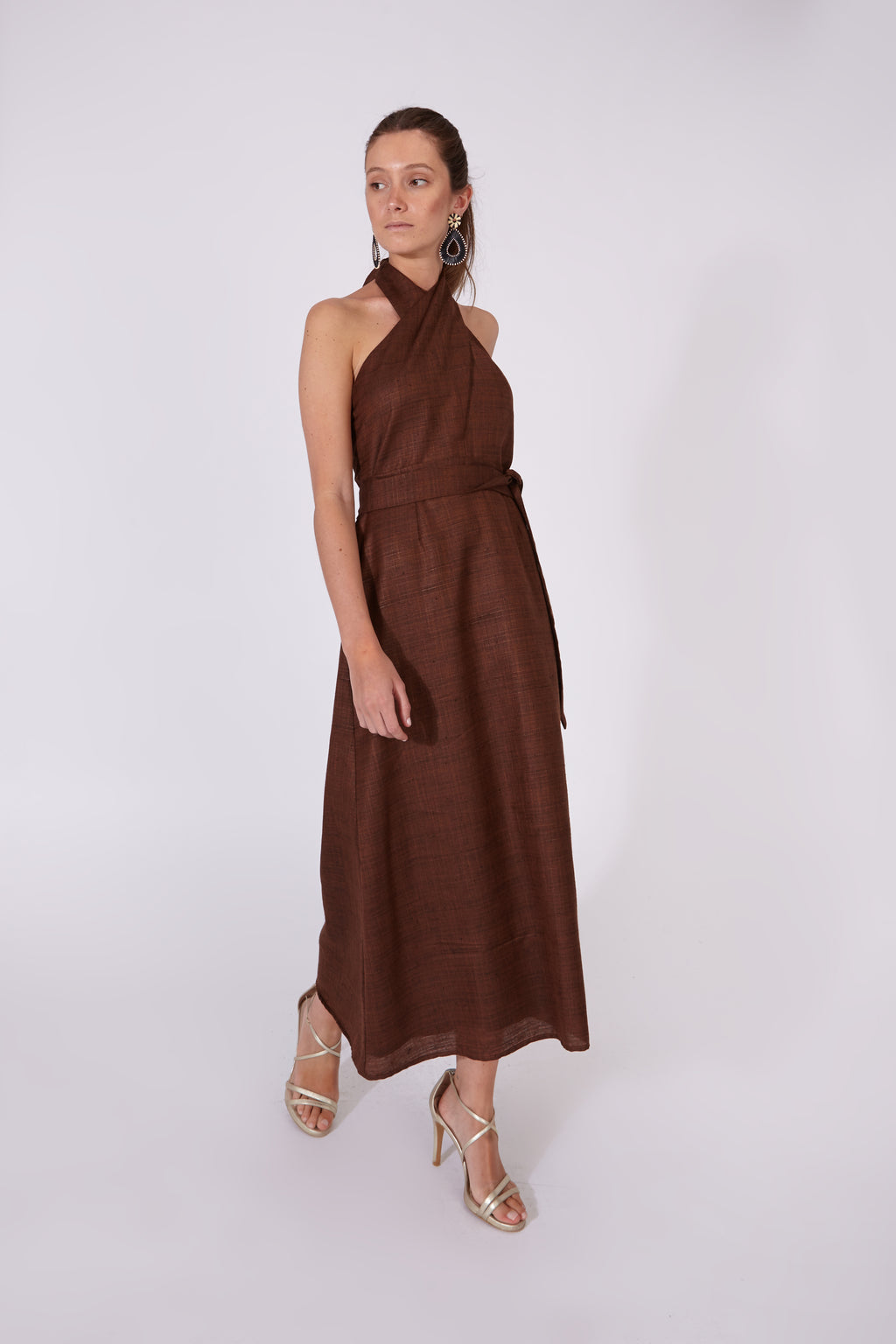 Vestido Khadi Marrón Chocolate 100% Algodón