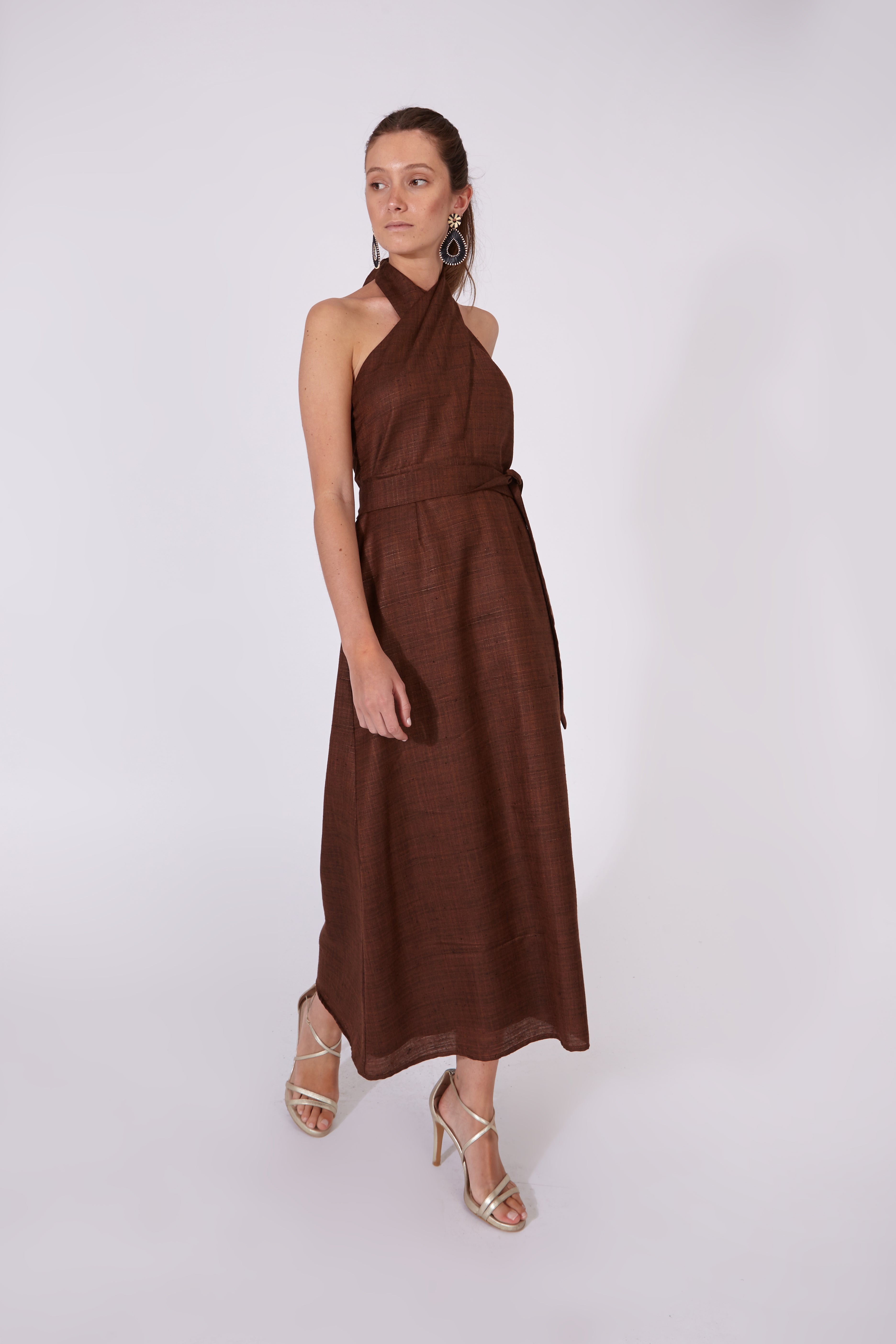 Vestido Khadi Marrón Chocolate 100% Algodón