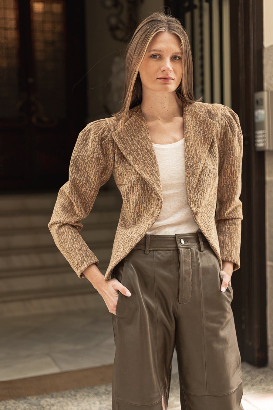 Chaqueta Soma Beige Jaspeada