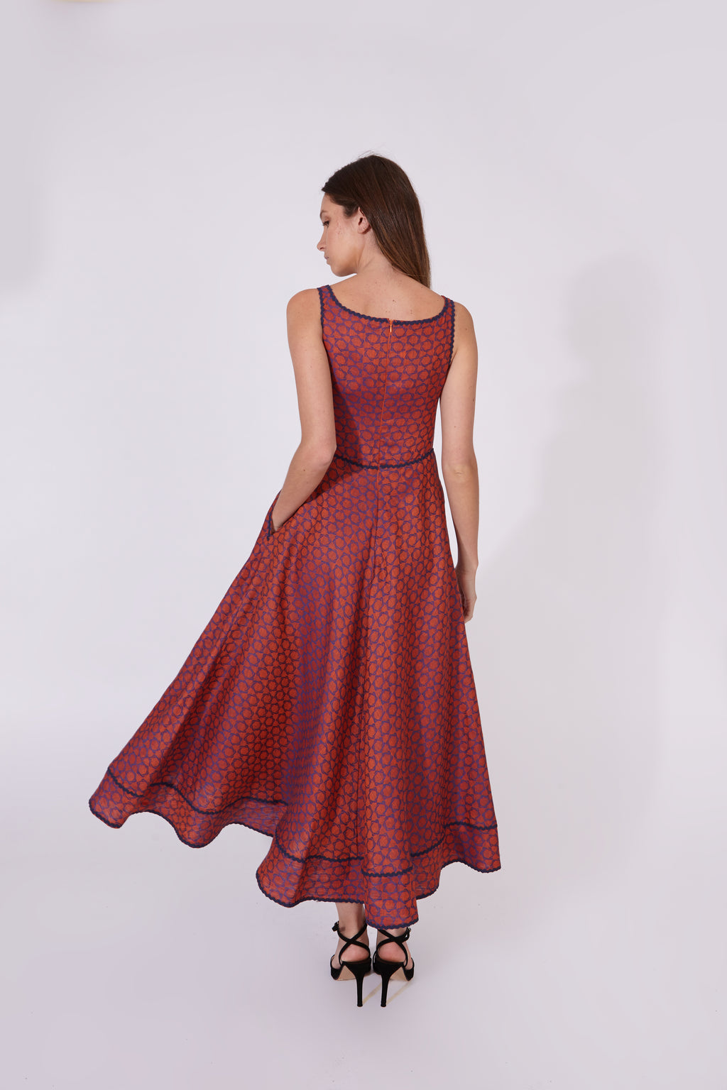 Vestido Kanchi Jacquard Naranja 100% Lino