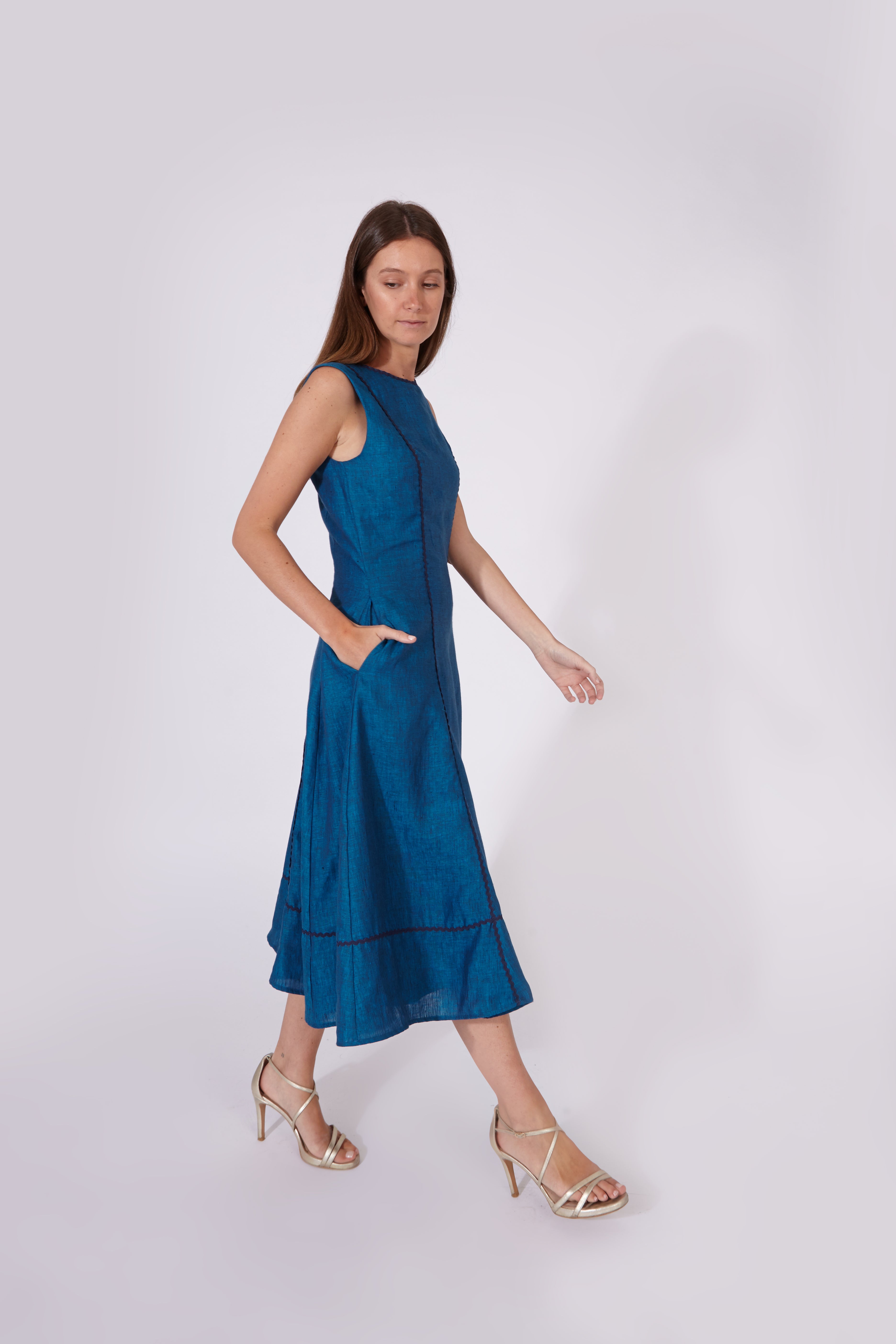 Vestido Kasauli Azul Petróleo 100% Lino