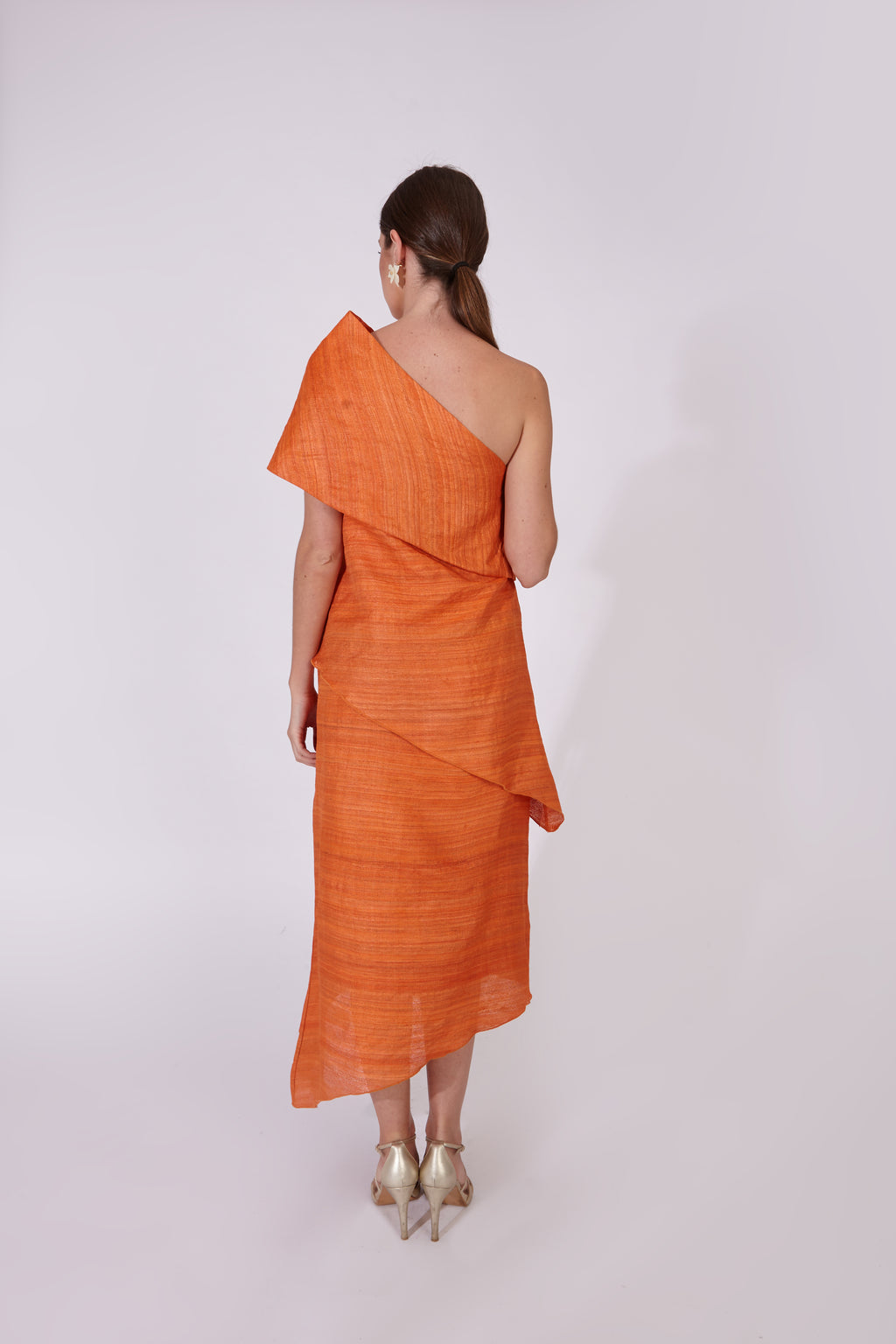 Vestido Chanderi Naranja 100% Seda