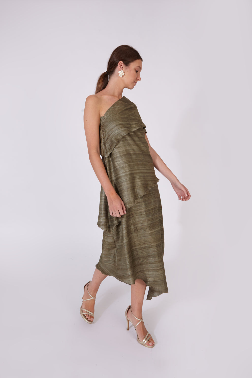 Vestido Chanderi Verde Topo 100% Seda