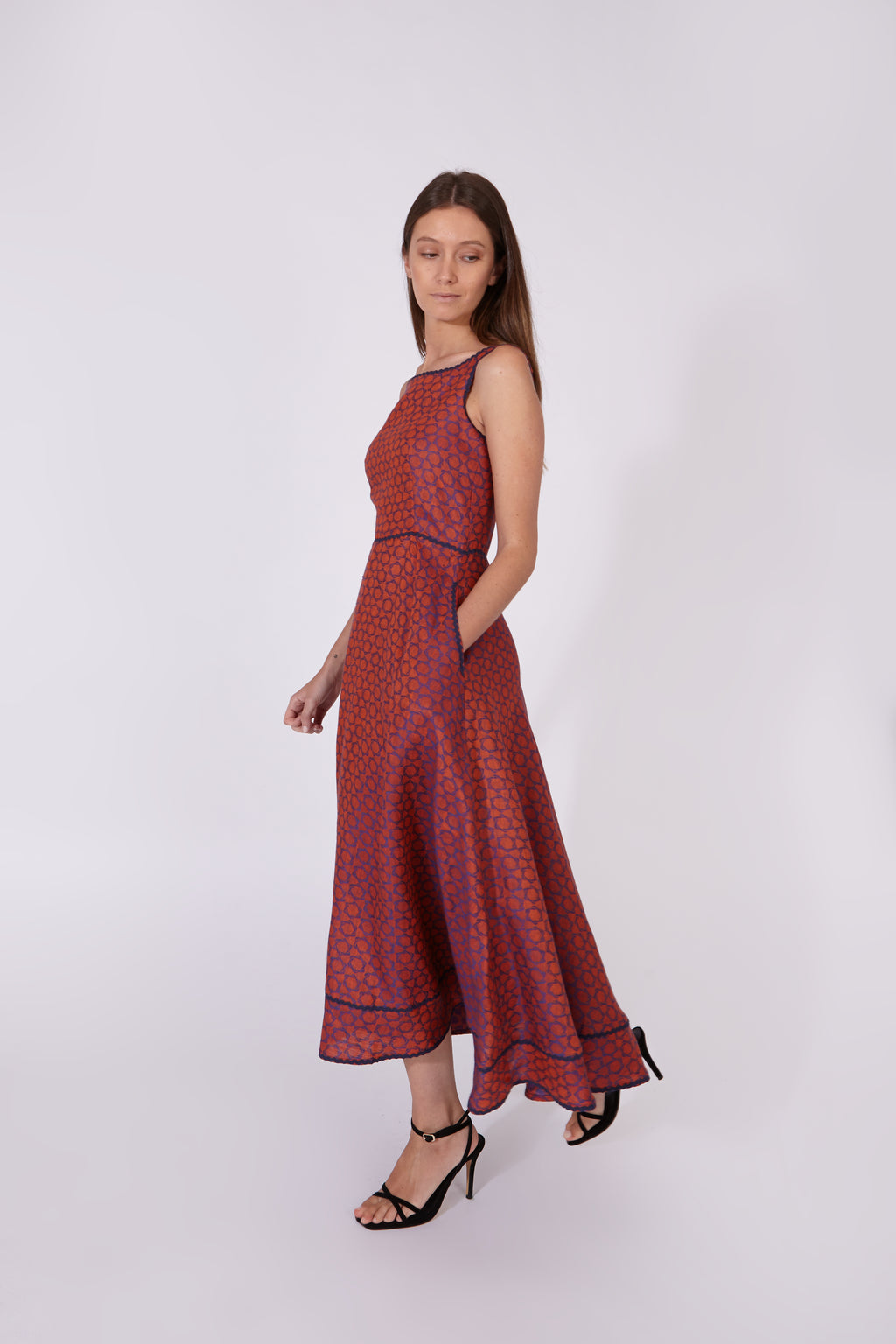 Vestido Kanchi Jacquard Naranja 100% Lino