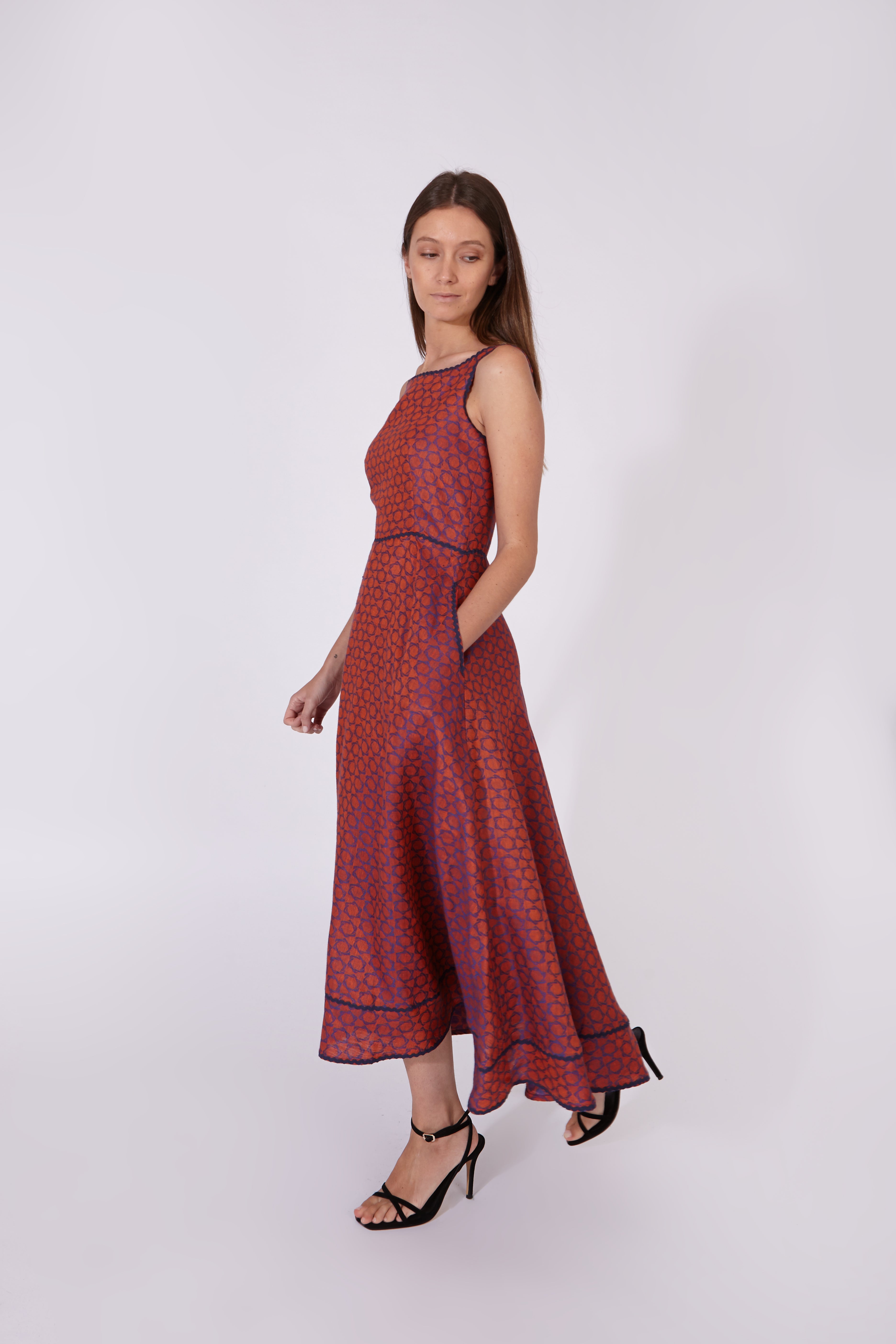 Vestido Kanchi Jacquard Naranja 100% Lino