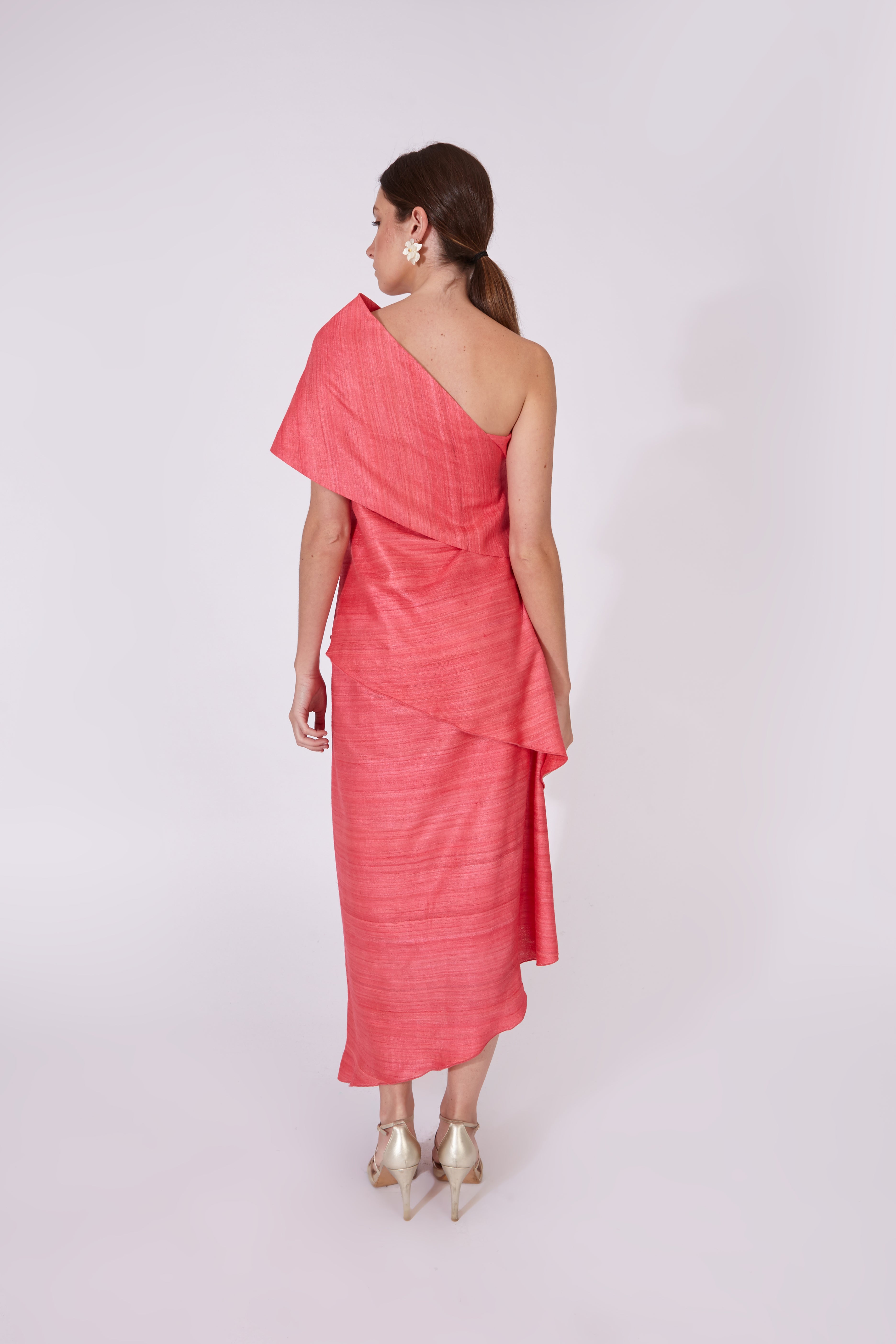 Vestido Chanderi Rosa 100% Seda