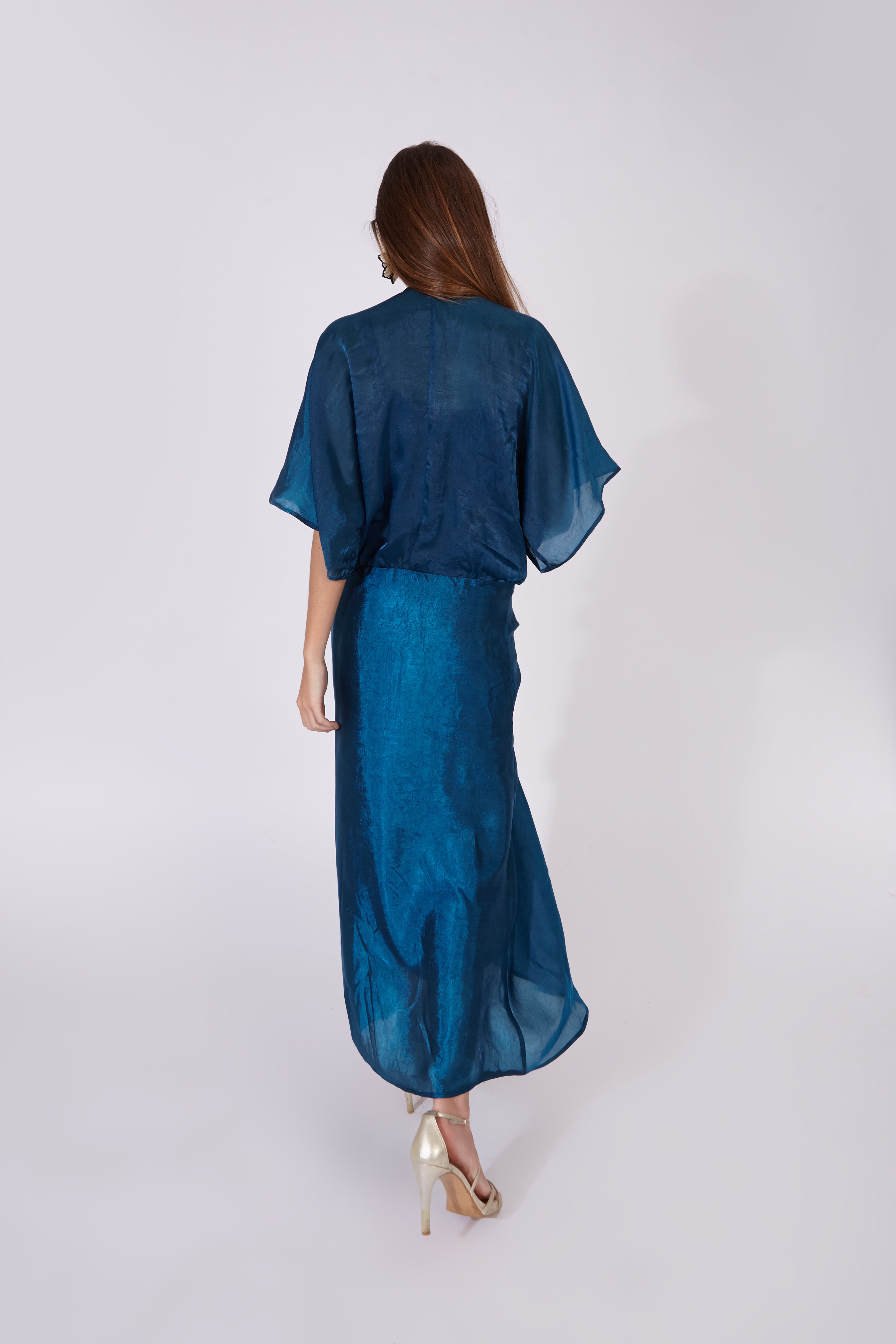 Vestido Varkala Azul Petróleo Seda