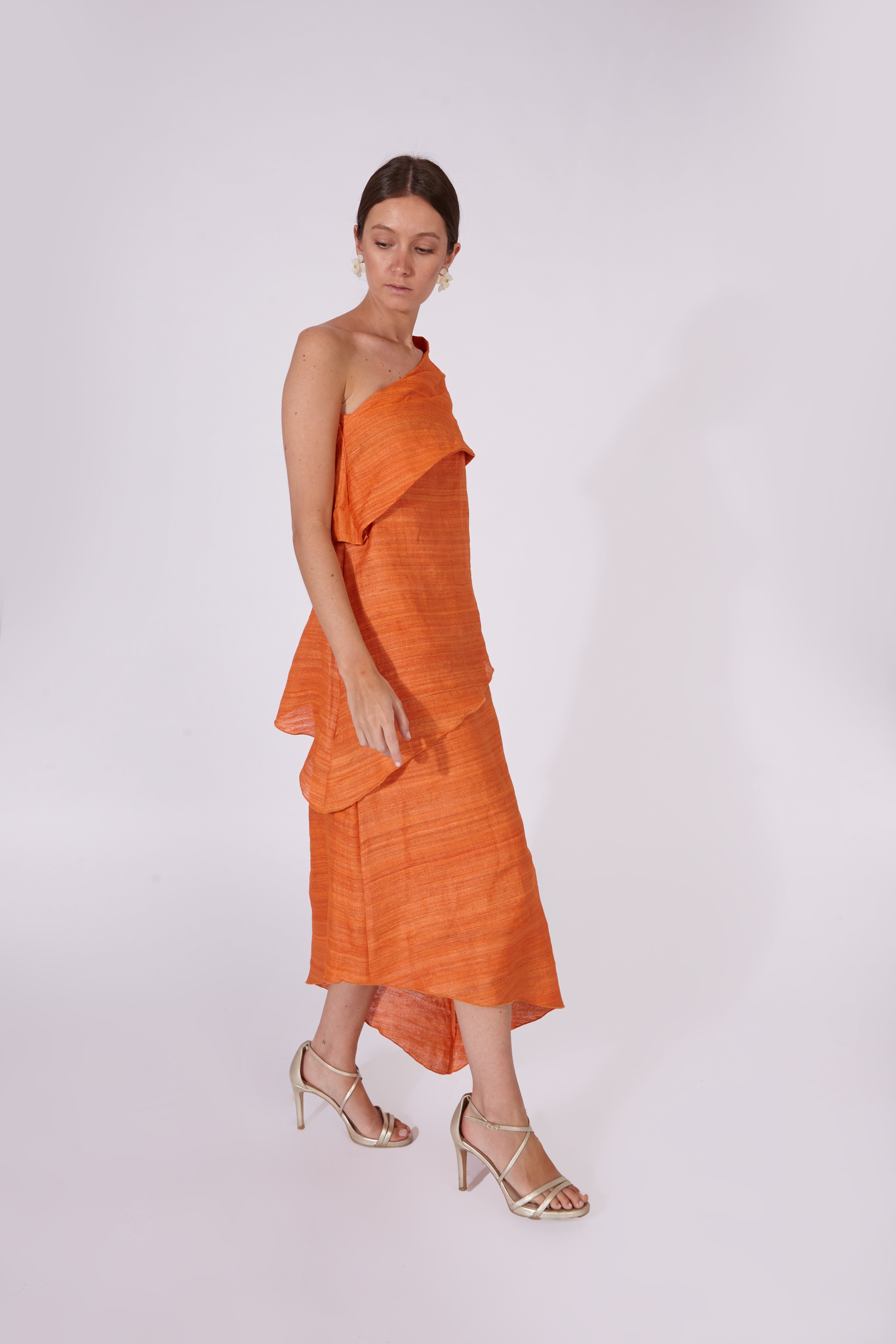 Vestido Chanderi Naranja 100% Seda