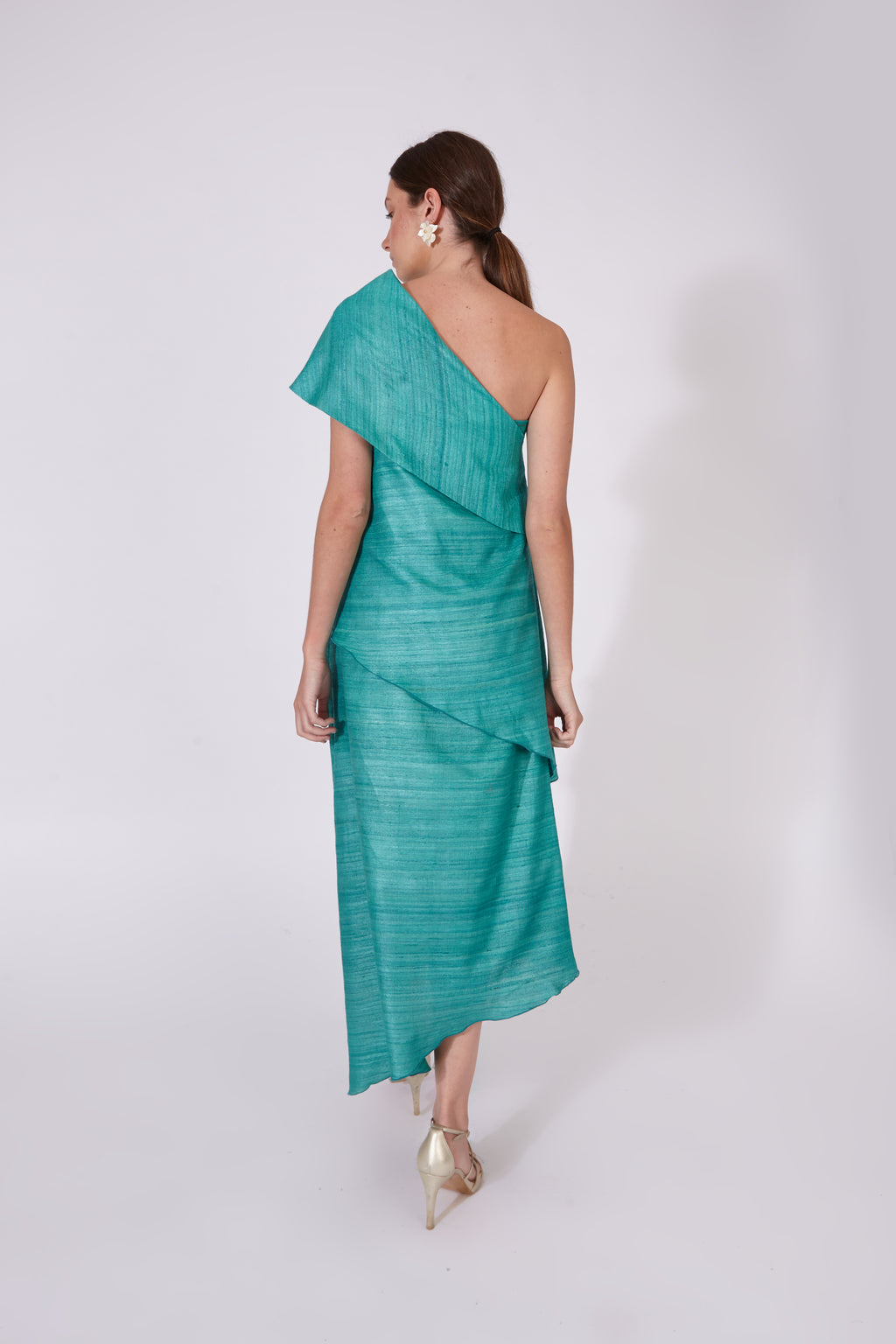 Vestido Chanderi Azul 100% Seda