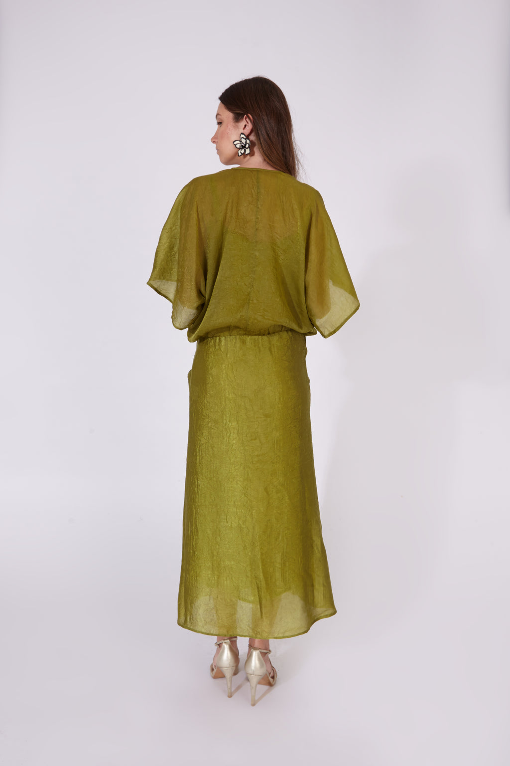 Vestido Varkala Verde Oliva Seda