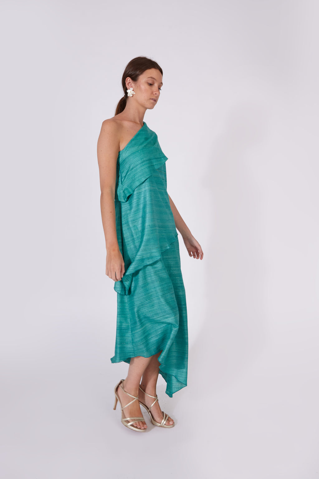 Vestido Chanderi Azul 100% Seda