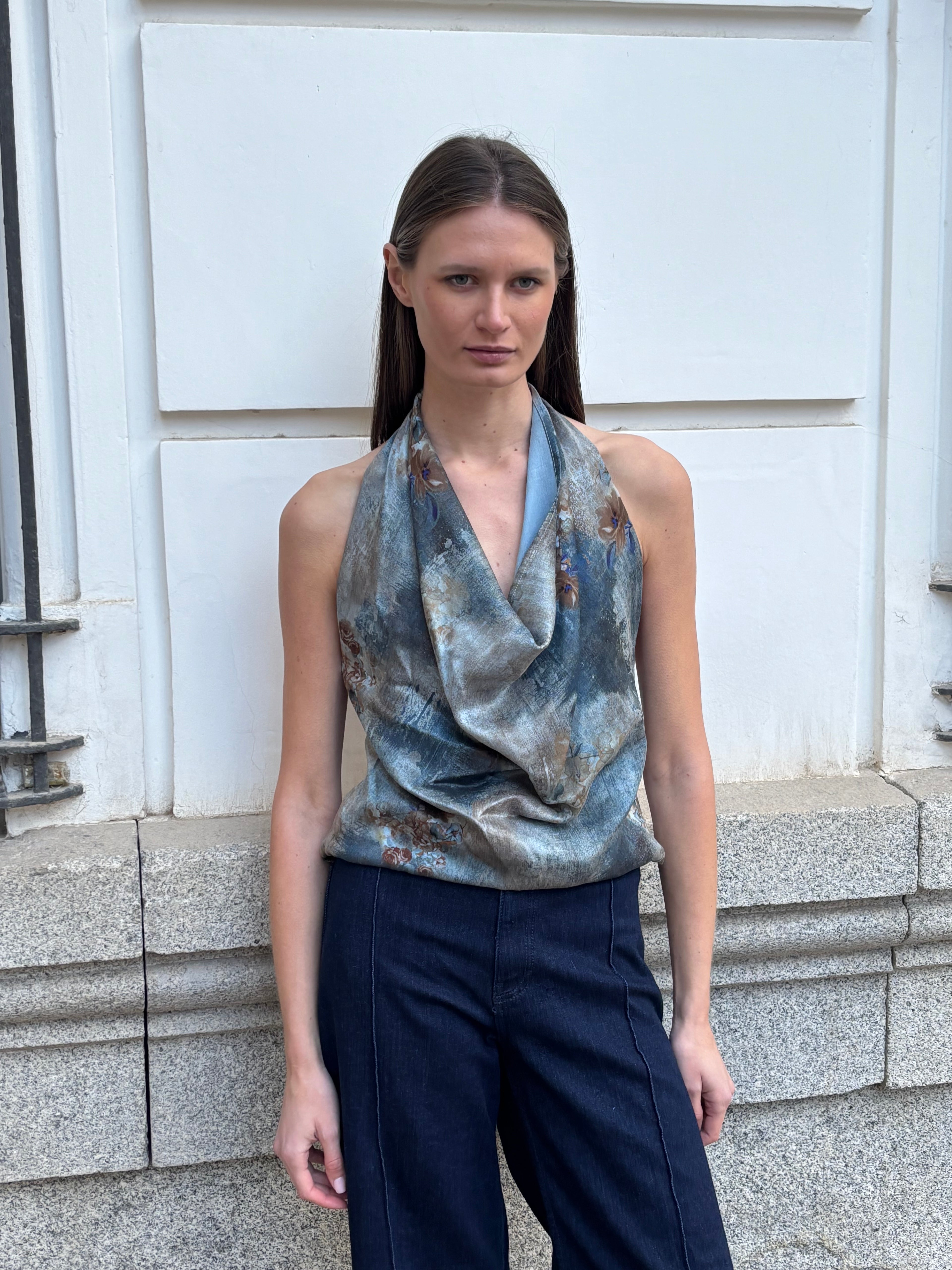 Top Mera Flores Azul