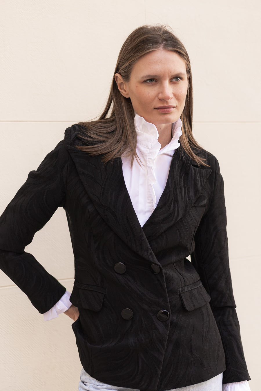 Chaqueta Sera Jacquard Negra