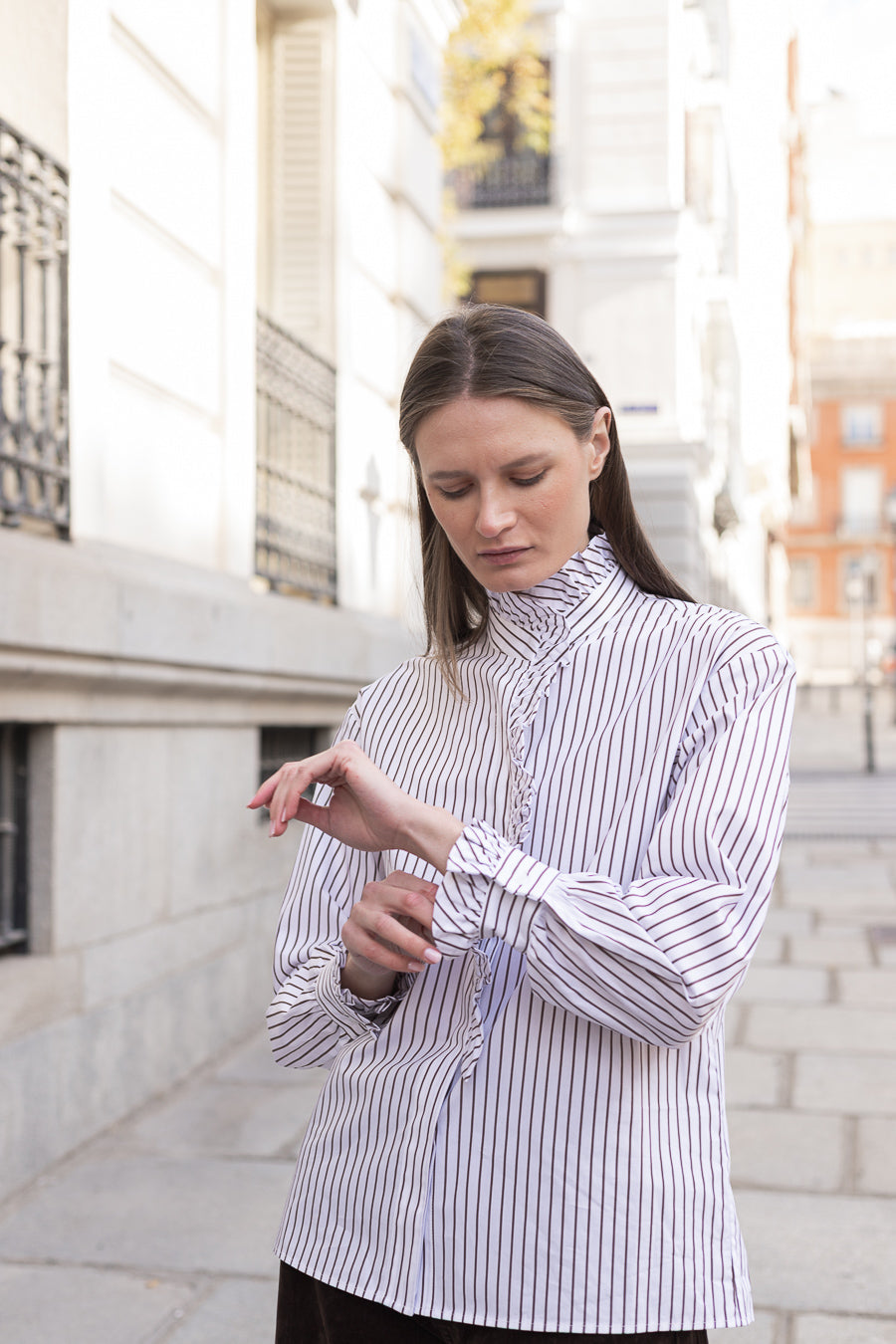 Camisa Vera Blanca Rayas Marrones