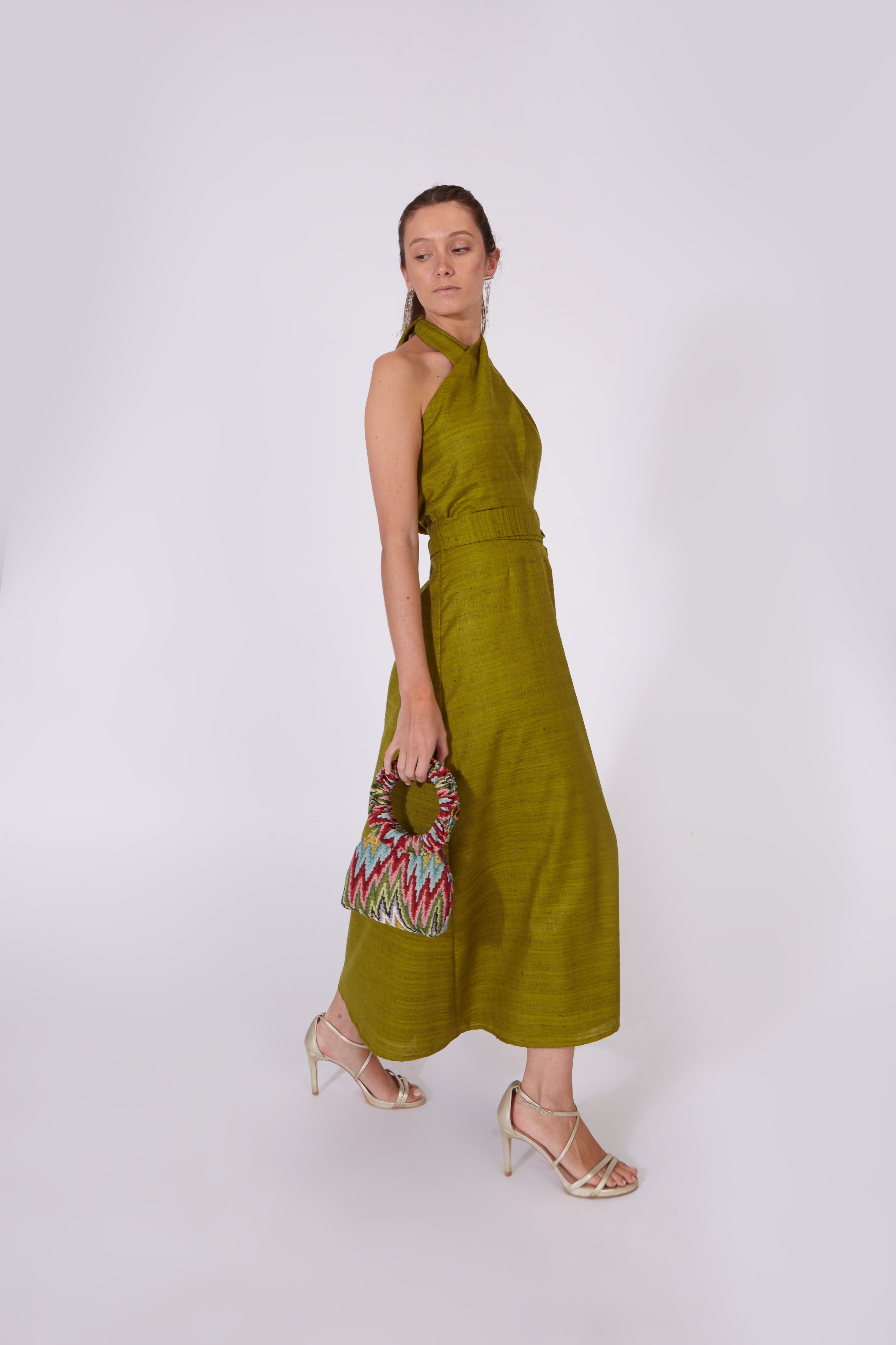 Vestido Khadi Verde Oliva 100% Algodón