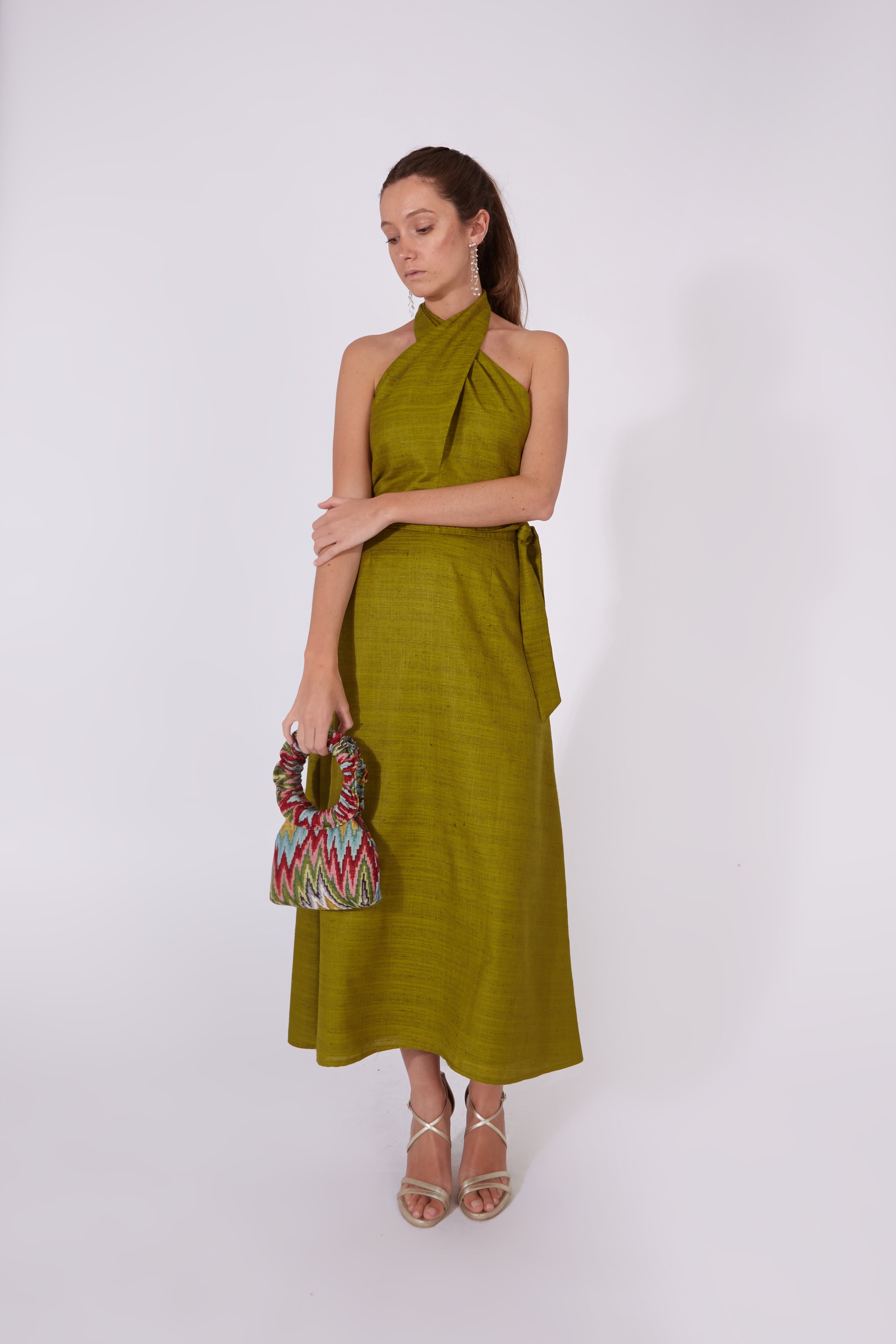 Vestido Khadi Verde Oliva 100% Algodón
