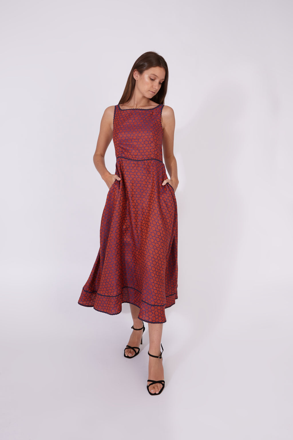 Vestido Kanchi Jacquard Naranja 100% Lino