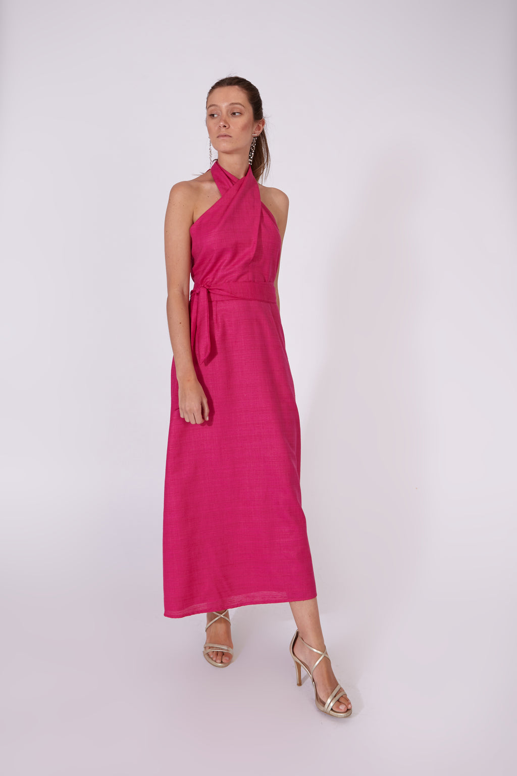 Vestido Khadi Rosa Fúcsia 100% Algodón
