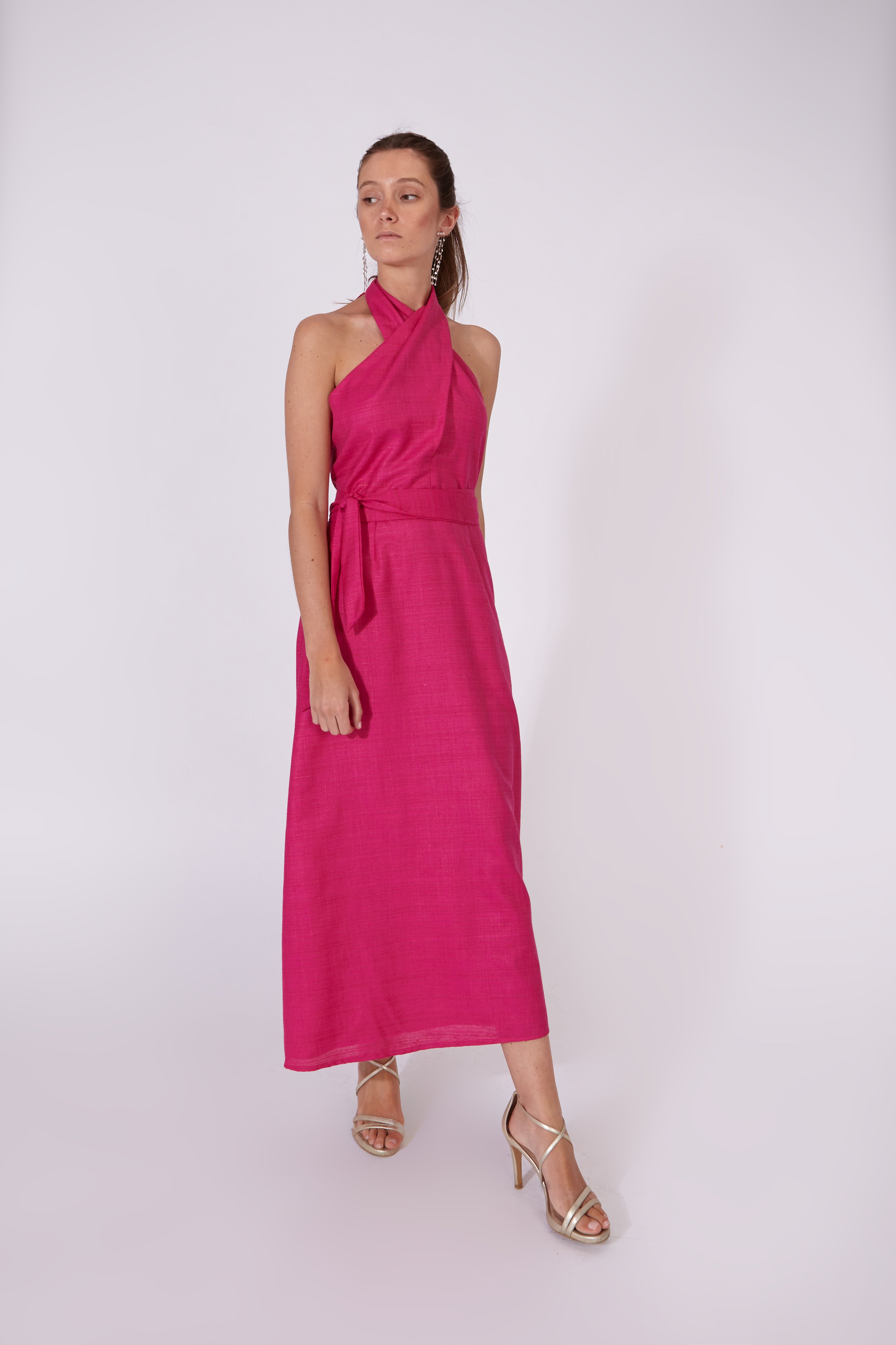 Vestido Khadi Rosa Fúcsia 100% Algodón