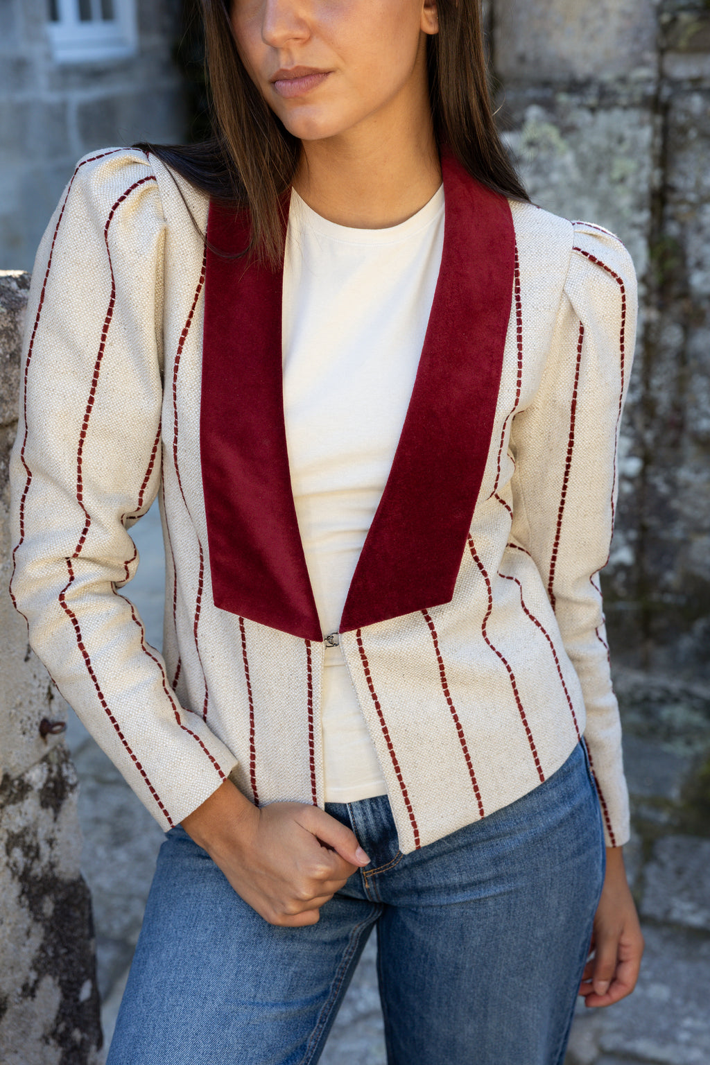 Chaqueta Mila Rayas Granate